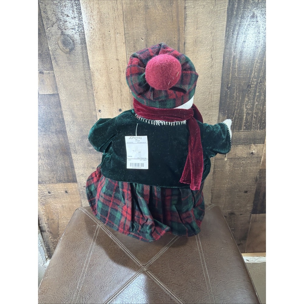Christmas Snow Woman Plush Doll 18" Plaid Dress Velvet Cape Hat Shelf Sitter Vtg - Picture 14 of 16